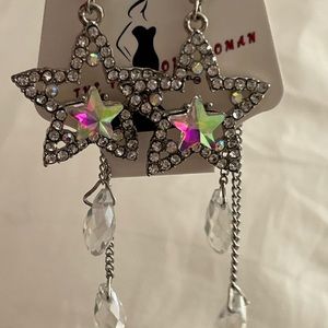 GORGEOUS IRIDESCENT CRYSTAL EMBELLISHED STAR FRONT/BACK EARRINGS